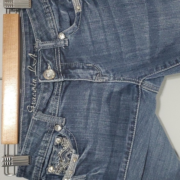 Grace in LA jeans women's size 3 blue silver embroidered pockets jewels capri - Picture 8 of 16